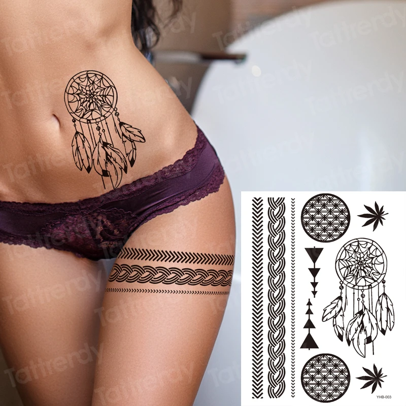negros de Henna para brazos, calcomanía inspirada en Mandala de la India, sexy, de gran tamaño, de piernas, tatuaje temporal de encaje, resistente al agua AliExpress Belleza y salud