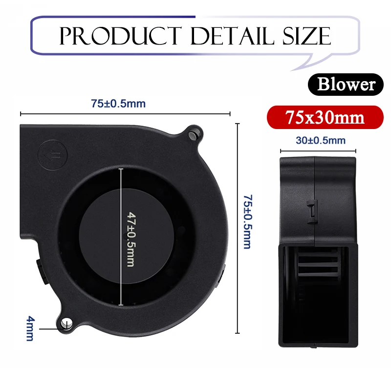 Gdstime-ventilador Centrífugo dc 5v 12v 24v 75 mm x 30 mm 7530 cm Dual Ball Turbo Ventilador 75 mm Purificador de Calor - Imagem 3