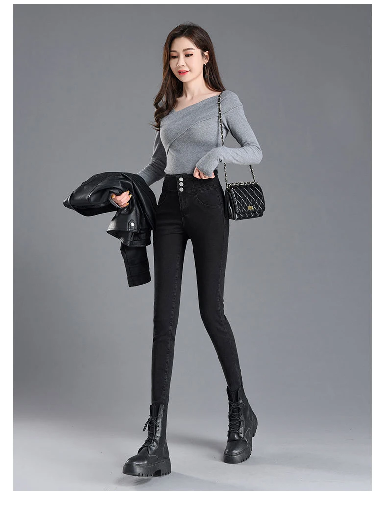 dsquared jeans Jeans Woman 2020 Vintage Three Buttons High Waist Skinny Jeans Women Slim Stretch Sexy Push up Jeans Pants Denim Trousers Women black mom jeans