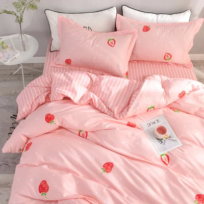 Strawberry 4 шт./компл. Мода Клубника простыня хлопок любовь розовый Kawaii набор постельных принадлежностей для девочек класса люкс: пододеяльник, простынь и наволочки для подушек - Цвет: Strawberry