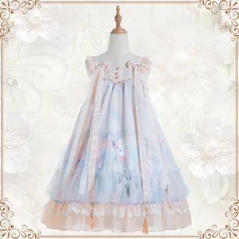 

Summer lolita dress sweet lace bowknot cute printing kawaii dress gothic lolita jsk high waist victorian dress loli cos 2020 new