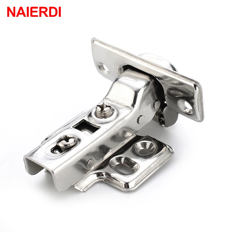 NAIERDI 4PCS C Series Stainless Steel Hydraulic Hinge Iron Core Damper Buffer Cabinet Hinges Cupboard Door Hinges Soft Close