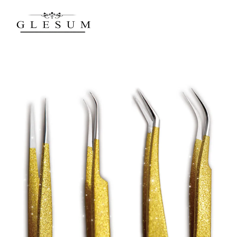 

Glesum Golden Glitter Stainless Steel Upscale Tweezers For Eyelash Make Up Grafting With Free Shipping
