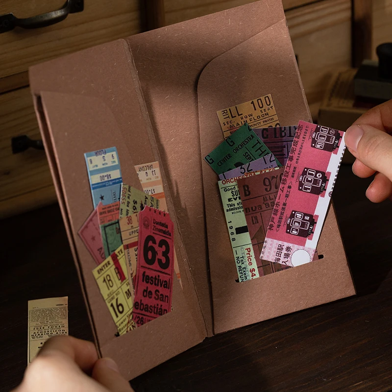 Decorative stickers paper stickers vintage boxed 60 pcs ticket style retro decor stickers for scrapbooking