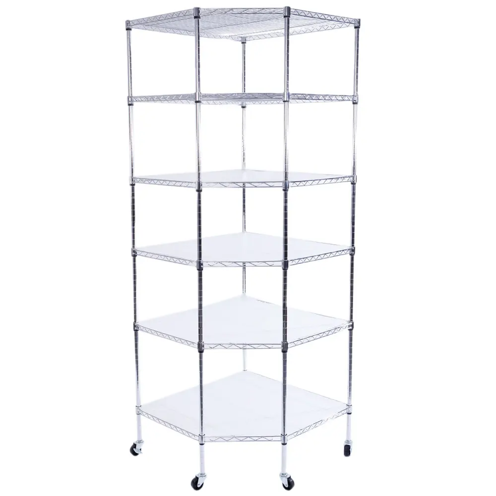 

Storage Rack Shelf with 2" PP Wheels 6-Layer Chrome Plated Polygonal Corner 680*680*1800 Silver U.S. Stocks