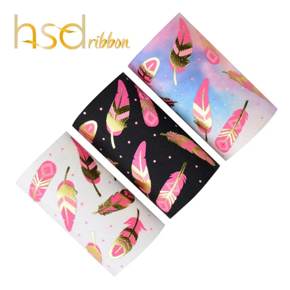 

HSDRibbon 75 мм, 3 дюйма, дизайнерская фольга с перьями и чернилами для корсажной ленты