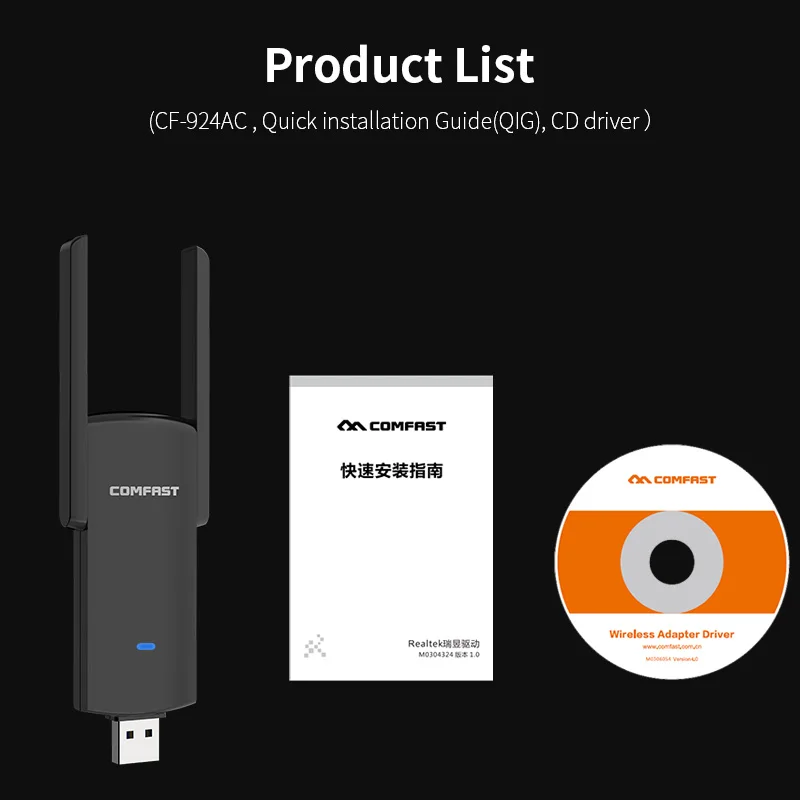 USB Wifi Adapter 1300Mbps RTL8812BU Dual Band  for PC Black Ethernet Wi-Fi Dongle External Antenna  Wi Fi Receiver Network Card