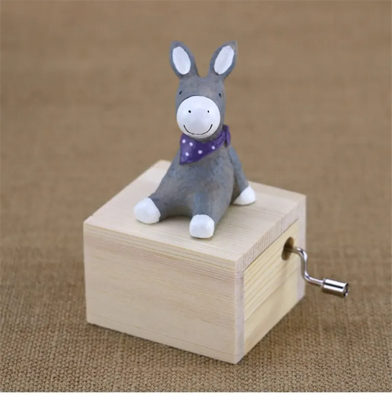 donkey Симпатичные животные музыкальная шкатулка ручной коленчатый деревянный подарок для детей подарки на год медведь Кошка Собака Обезьяна домашняя декорация HEBFG08 - Цвет: donkey