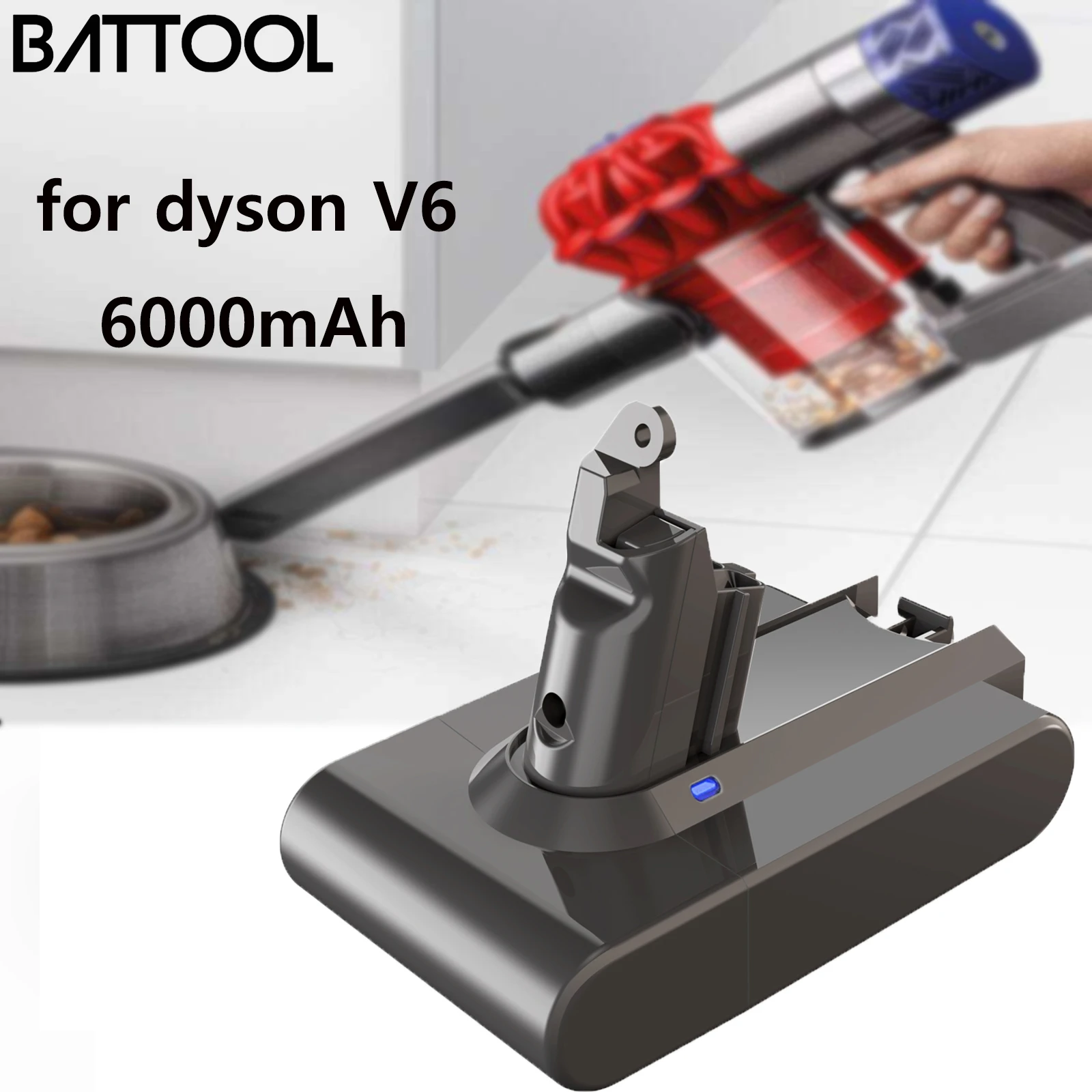 Battool 6.0Ah Lithium Battery For Dyson V6 SV09 SV07 SV03 DC58 DC61