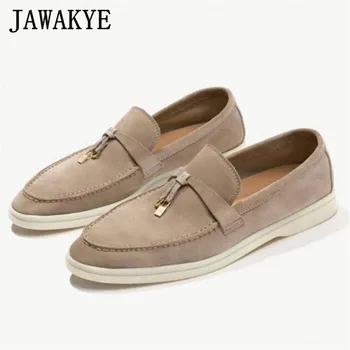 

Top Quality Multi color Suede leather flat Shoes Women metal lock Decoration Slip On Causal Shoes Women loafers real leather