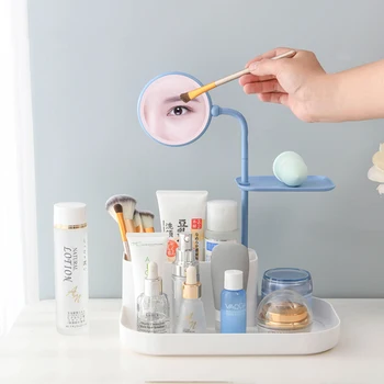 

Desktop Cosmetic Storage Box With Makeup Mirror Lipstick Finishing Box Skin Care Product Storage Box Rack Princess Mirror