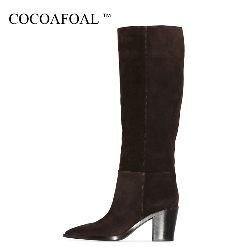 Модные женские сапоги до колена COCOAFOAL женская обувь середины икры пикантные на
