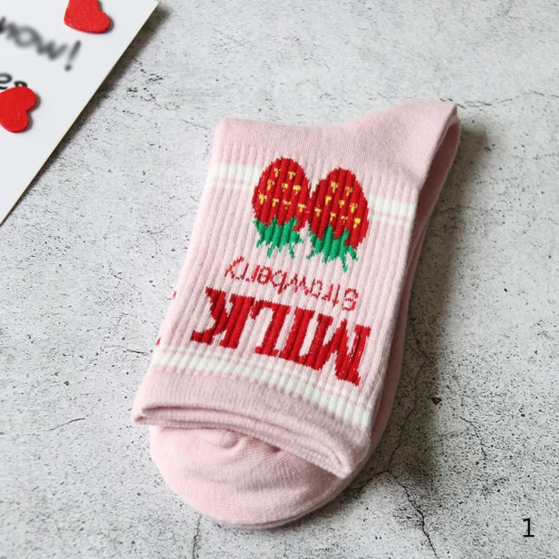 Kawaii/жаккардовые женские носки с фруктами; носки с принтом клубники, молочного, мизинца, белого цвета; модные милые забавные носки; новые хлопковые короткие носки; Новинка