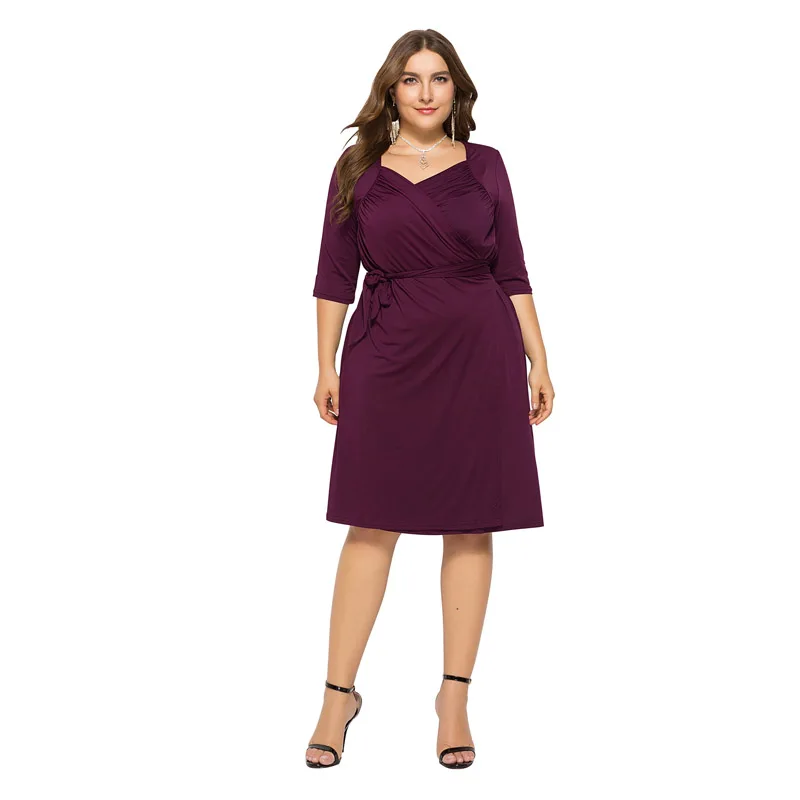 Purple JENYAGE плюс Размеры платье Для женщин 2xl 3xl 4xl Винтаж Бальные Сексуальные облегающие Высокая Талия Вечерние Повседневное большой Размеры мамы платье с коротким и широким подолом - Цвет: Purple