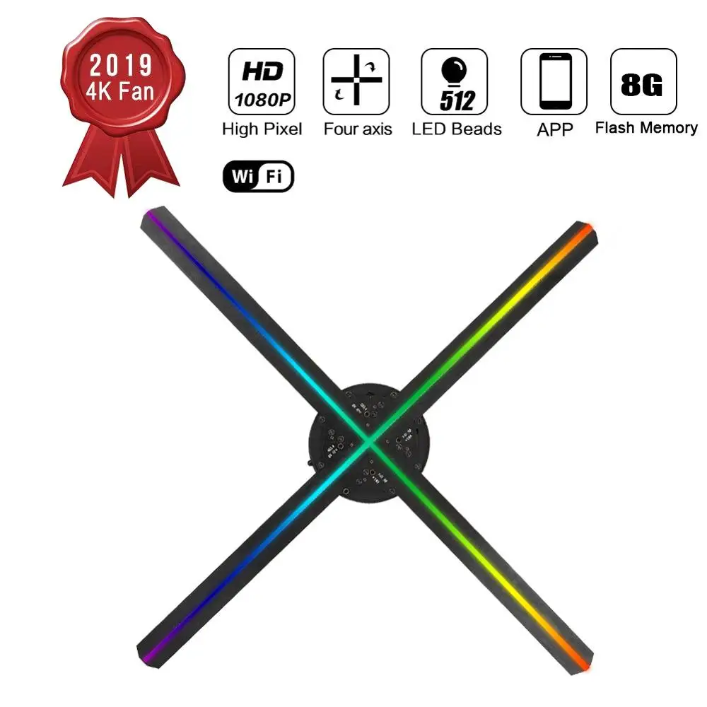 

Bluetooth WiFi 3D Holographic Home Theater Projector Quad-Core A53 Advertising Machine with 512 Lamp Beads Support JPG GIF MP4