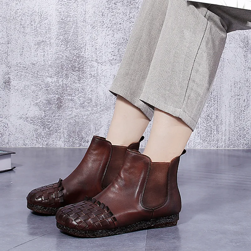 

Chelsea Short Boots Woman 2019 Autumn Soft Bottom Skin Weave Woman Boots