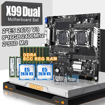 

X99 dual CPU motherboard set with 2pcs XEON E5 2678V3 CPU and 8*16gb ddr4 ecc reg 2400mhz RAm and 2pcs PM981 SSD M.2 256GB