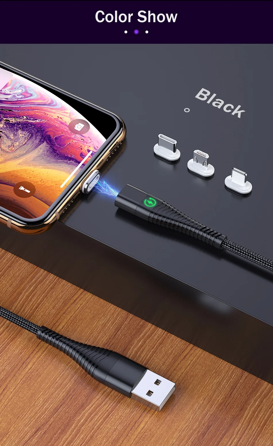 ROCK светодиодный светильник Магнитный зарядный кабель Micro USB кабель для iPhone XR XS Max X магнитное зарядное устройство usb type C зарядный провод шнур 1 м 2 м