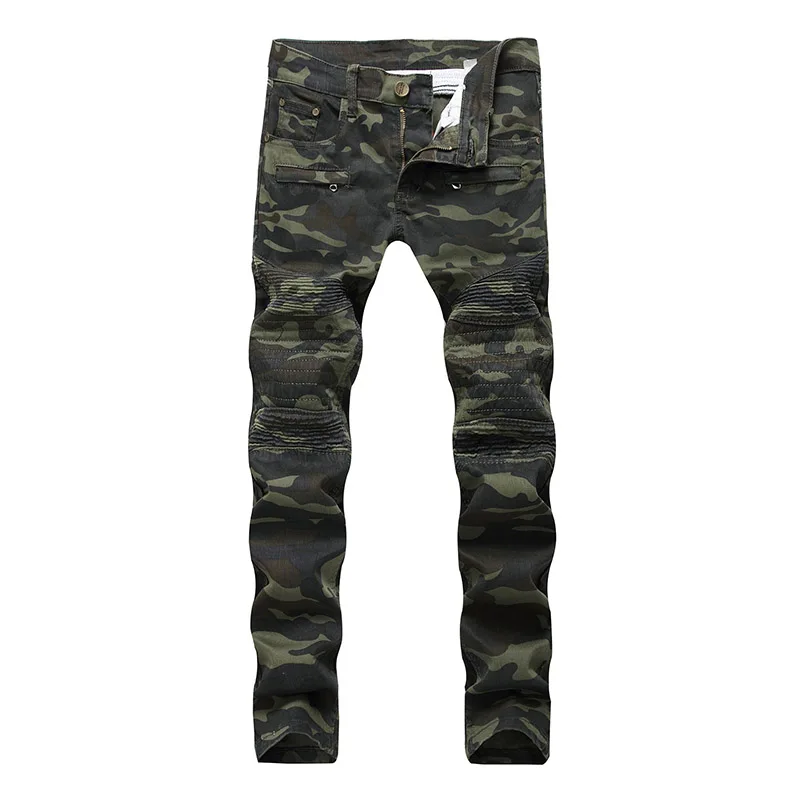 KIOVNO Men's Ripped Biker  Jeans Trousers Camouflage Straight Motorcycle Denim Pants For Male Size 28 -40 (6)