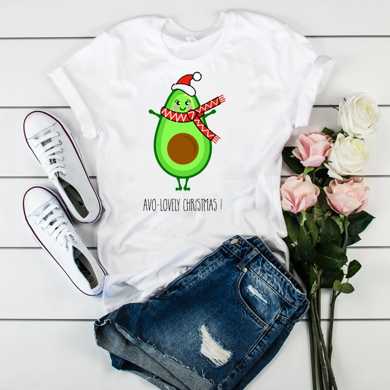 

Women Lady T Shirt Avocado Fruit Christmas Printed Tshirt Ladies Tee Shirt Women Female Tops Clothes Graphic T-shirt