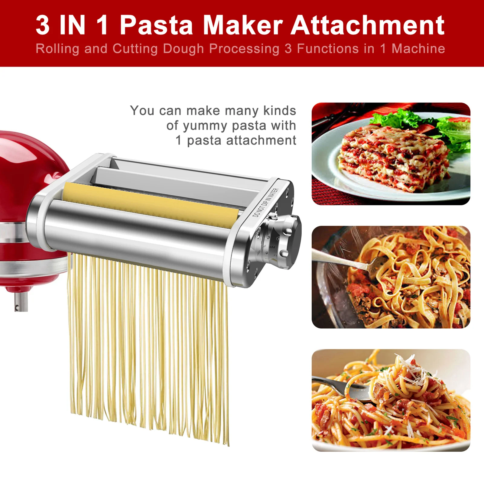 Pasta Maker Attachment for Kitchenaid Mixers, Noodle Maker 3 in 1 Set of  Pasta Sheeter Fettuccine Cutter Spaghetti Cutter and Cleaning Brush,  Kitchen