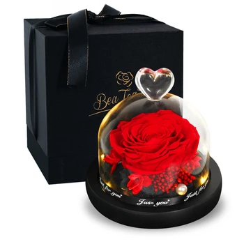 

Gift Box +Preserved Eternal Rose Beauty and the Beast Real Dried Flower Wedding Decor With light Valentine Day Christmas Present