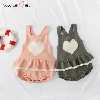 

WLG baby girl rompers toddler spring autumn heart pattern knitted ruffle romper baby girl casual clothes 6-18 months