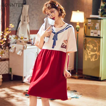 

Nightgowns Women Homedress Nightgown Lovely Clothes Summer Soft Sleepwear Teens Nighty Short Sleeve Popular Tender Adorable New