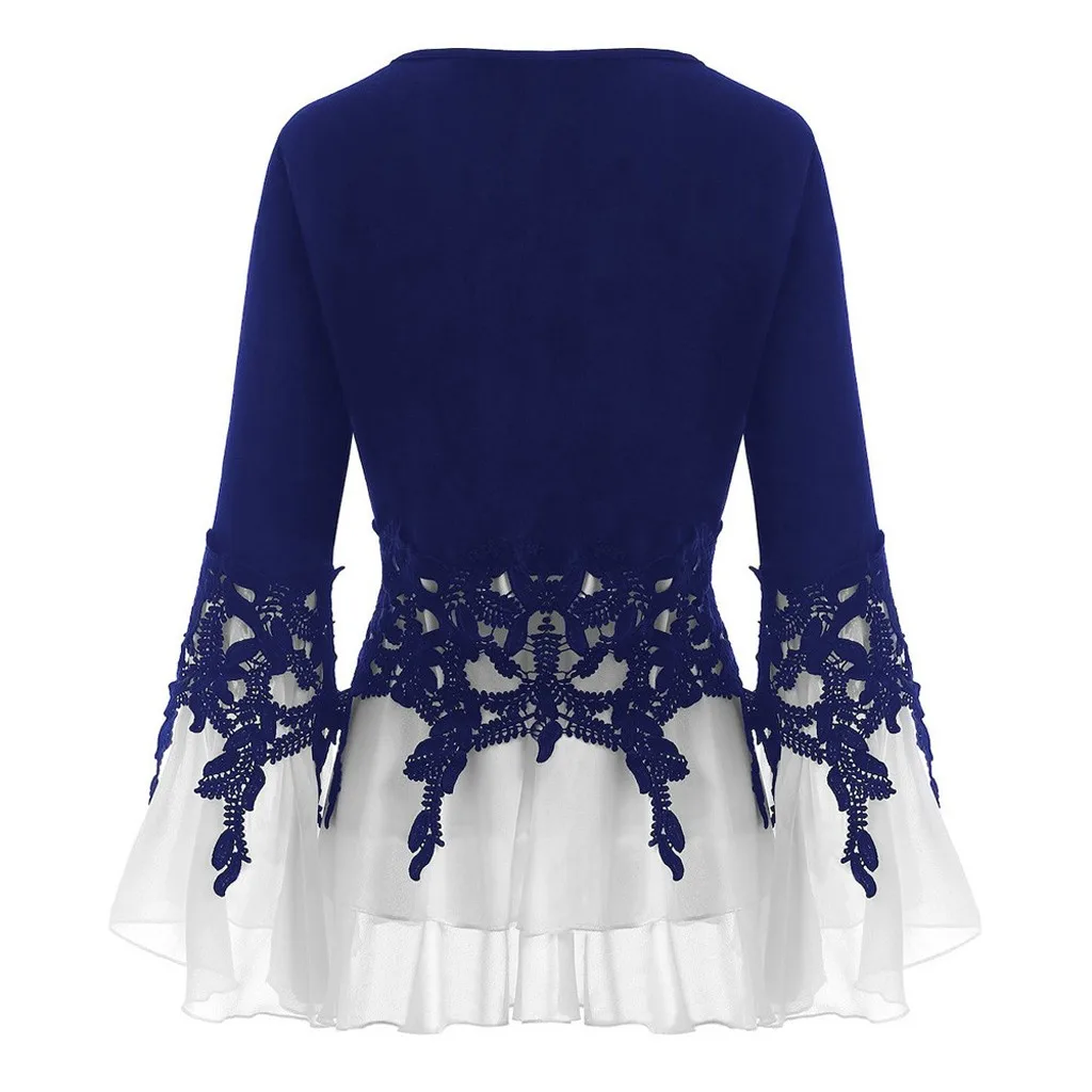Plus Size Fashion Applique Chiffon Flare Blouse Casual Winter Ladies Tunic Tops Female Women Long Sleeve Shirt Blusas Pullover