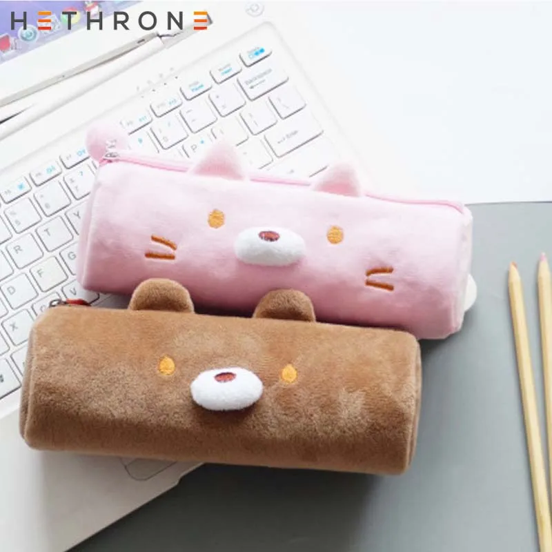 Hethrone 3D Одноцветный чехол-карандаш с изображением медведя и животных, розовый плюшевый чехол-сумка для карандашей для детей, Подарочный Косметический Чехол для канцелярских принадлежностей, Pencilc