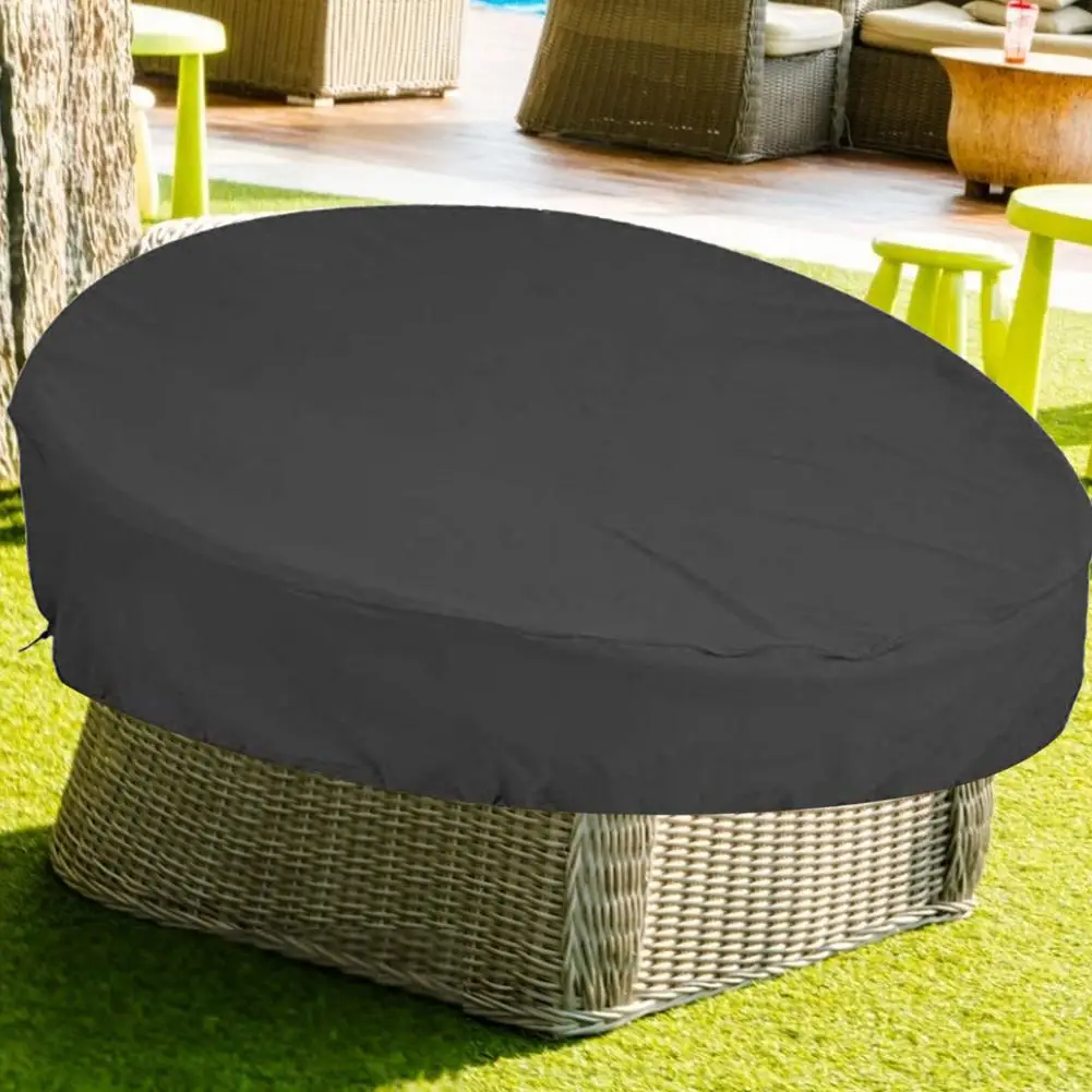 210D Oxford Cloth Black Round Furniture Cover Table Cover Outdoor Round Waterproof Daybed Cover Dustproof Garden Furniture Cover 4
