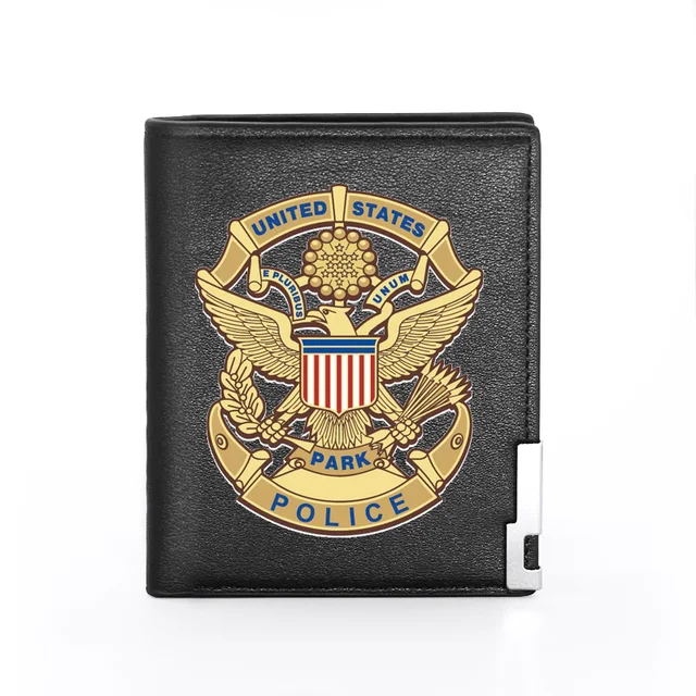 Fashion Security Officer Police Badge Printing Men's Wallet  Leather Purse For Men Credit Card Holder Short Male Slim Money Bags BG766-Black
