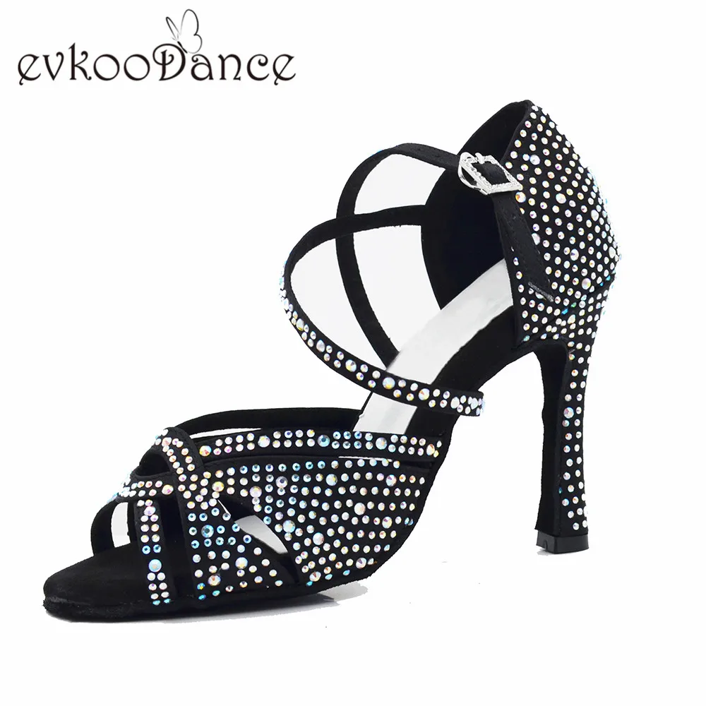 Evkoodance/Zapatos De Baile; размеры США 4-12; черные женские туфли из нубука со стразами на высоком каблуке 8 см; Evkoo-545