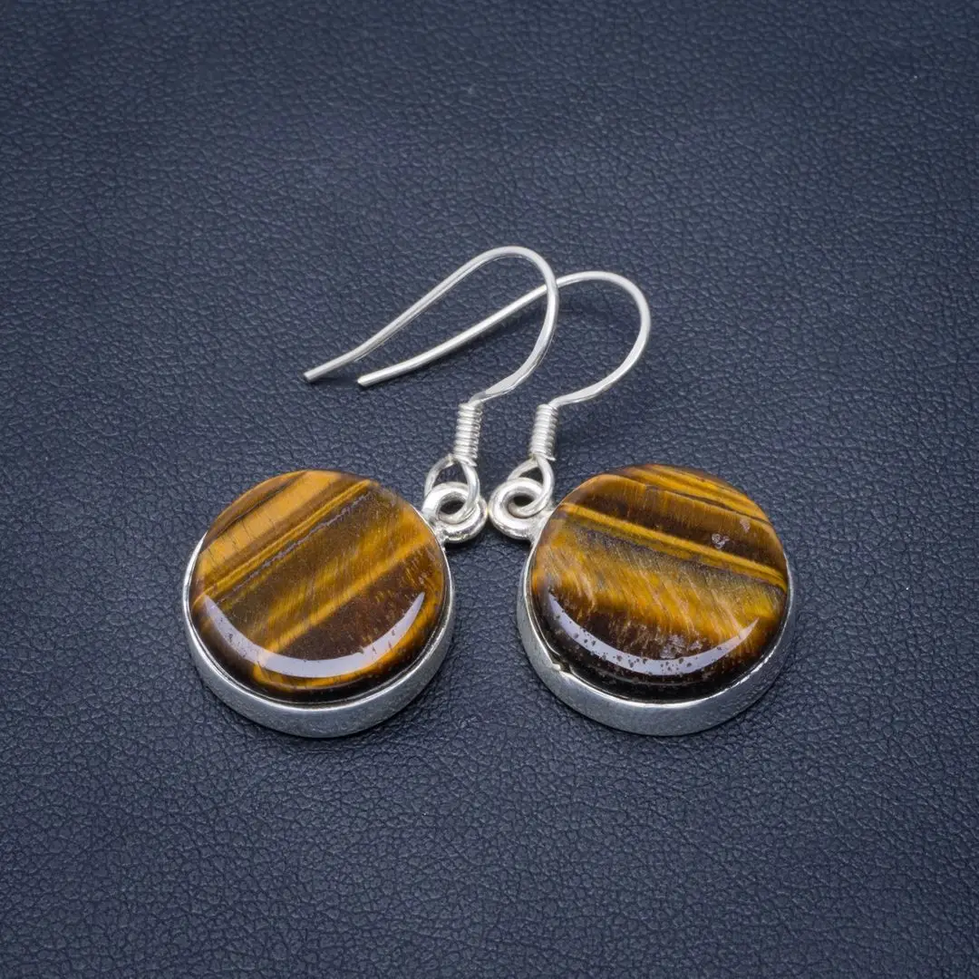 

Natural Tiger Eye Handmade Unique 925 Sterling Silver Earrings 1.5" B2108