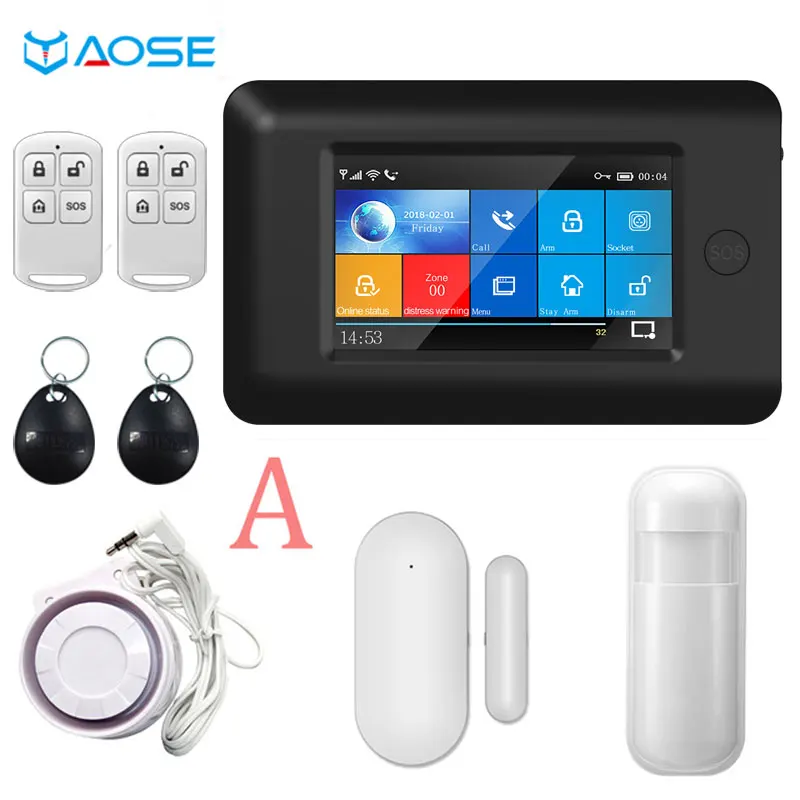 

YAOSE Gsm Security Alarm System Full Touch Color Screen APPs Control With Door Sensor For Android Ios Wifi Wireless Smart Alarm