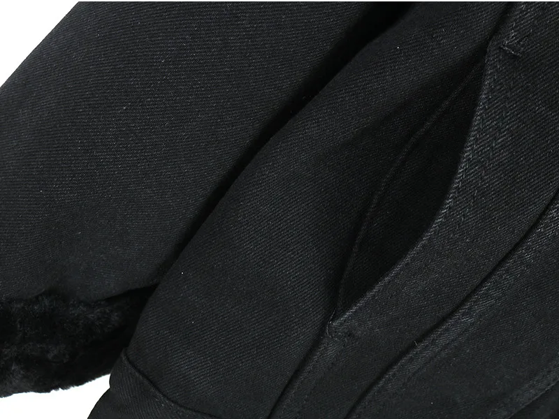 Зимние женские джинсовые куртки черная бархатная джинсовая куртка Толстая теплая Женская свободная верхняя одежда студенческое короткое пальто M372