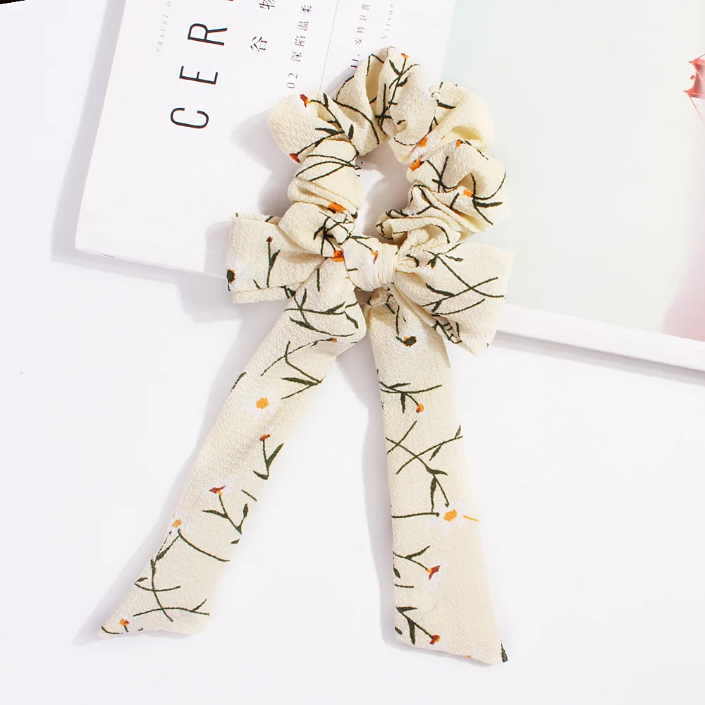 Bow Streamers Hair Ring Fashion Ribbon Girl Hair Bands Scrunchies Horsetail Tie Solid Headwear Hair Accessories - Цвет: D