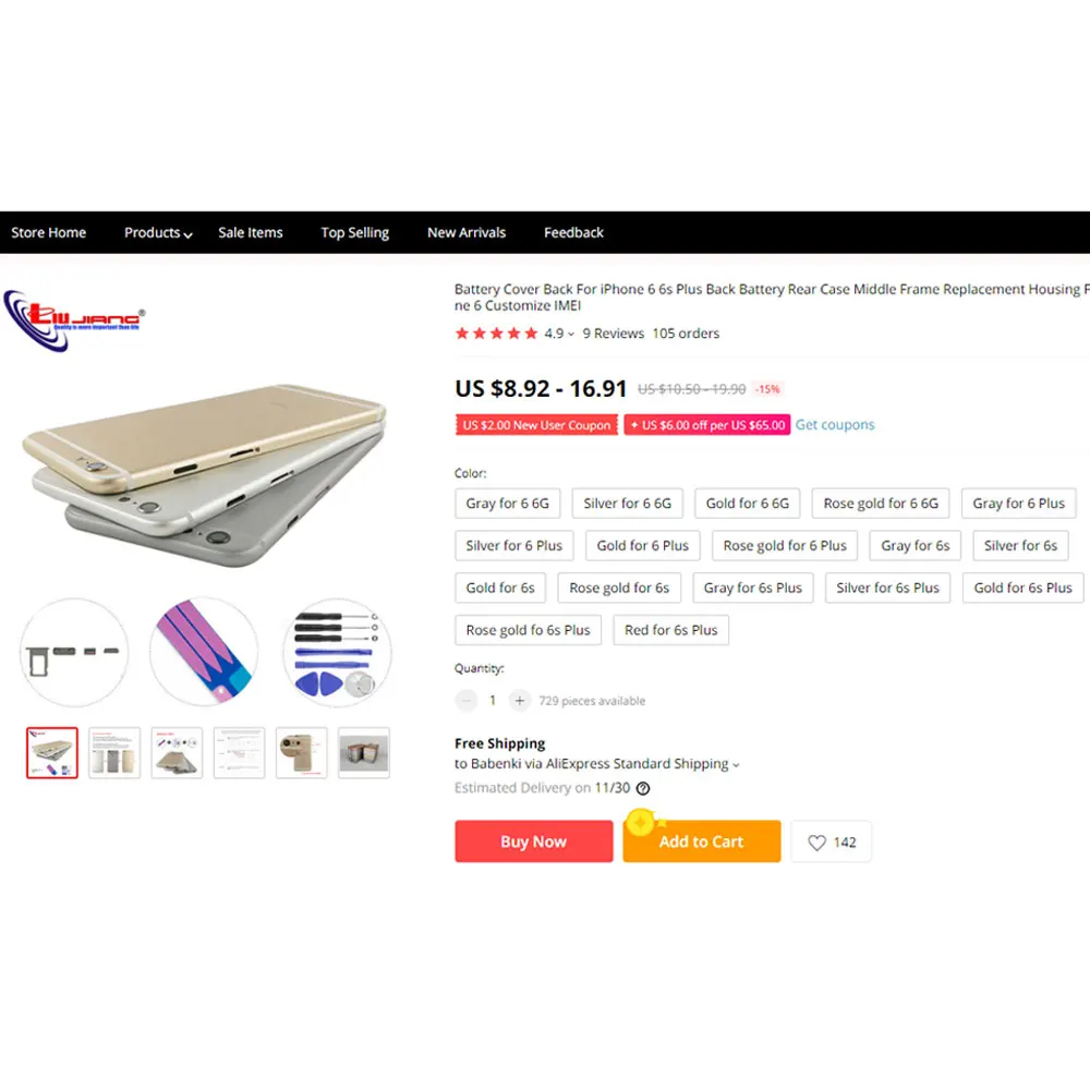 Battery Cover Back For iPhone 6 6s Plus Back Battery Rear Case Middle Frame Replacement Housing For iphone 6 Customize IMEI