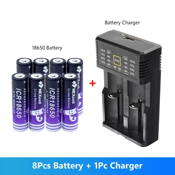 

8pcs 18650 Battery 3.7V 6000mAh Rechargeable Li Ion Battery With Charger For Led Flashlight Torch Power Bank Headlamp Toy