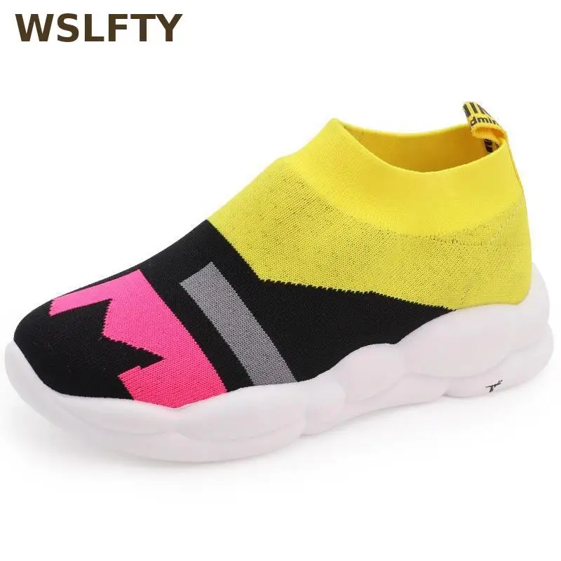 

2019 Breathable Mesh Sock Shoes Women Sneakers Yellow Green Black Platform Trainers Luxury Designer Thick Sole Lady Casual Shoes