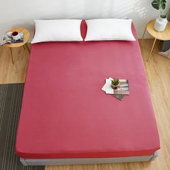 

Elastic Fitted Sheet Home Bed Linen Cotton Mattress Cover Solid Color Bedspread Double Queen King Size 120x200 180x200cm New
