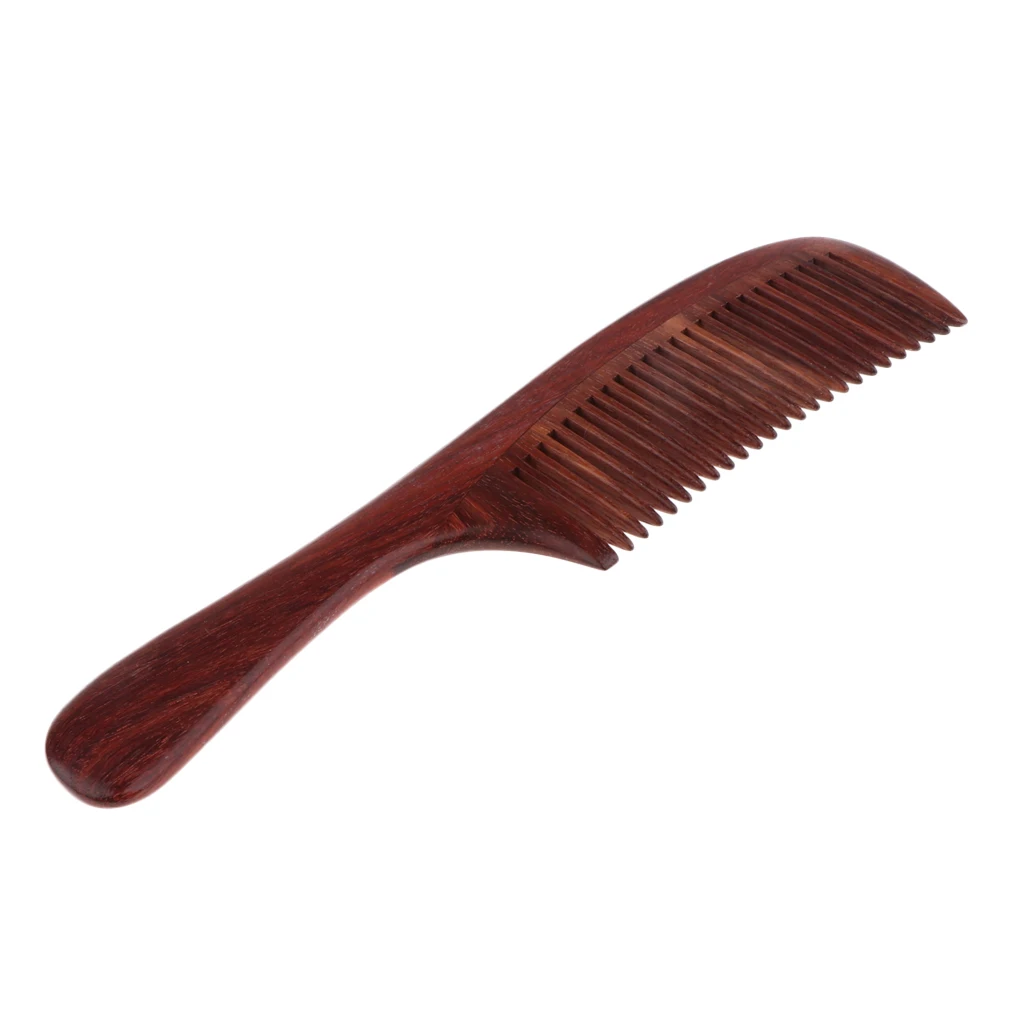 Portable Natural Red Sandalwood Fine Teeth Anti-static Massage Detangling Hair Comb Brush with Handle