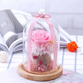 

Everlasting Flower With Glass Cover Gift Box Valentine's Day Gift Rose Desktop Decoration Wedding Party Decoration