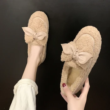 

Lazy furry shoes women 2019 autumn and winter cotton shoes thick-soled platform shoes plus velvet warm flat flat beanie shoes