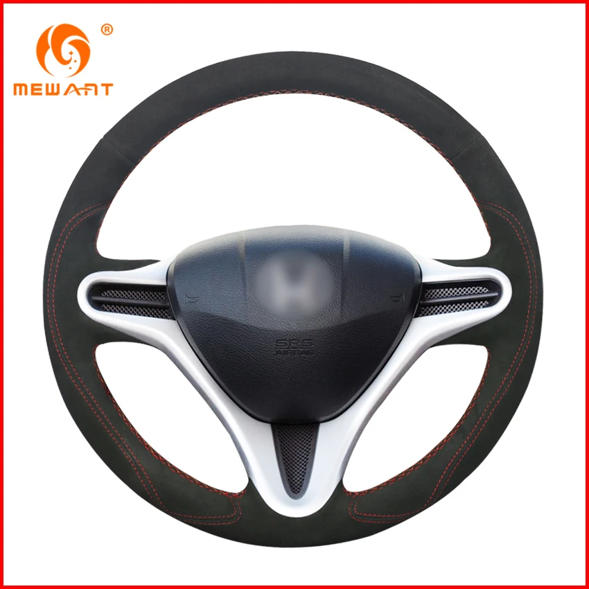 Mewant Black Suede Car Steering Wheel Cover For Honda Fit 20092013