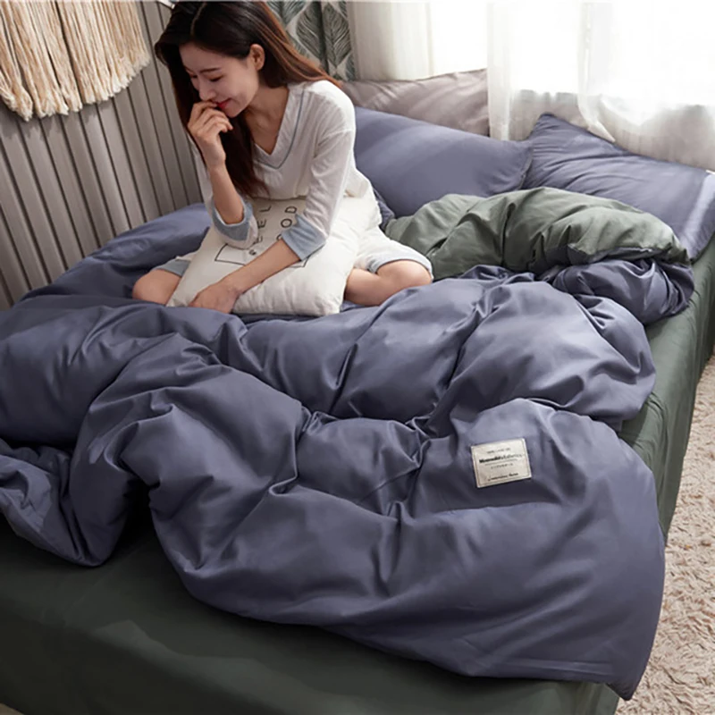 Purple and gray Одноцветный Комплект постельного белья из хлопка с двойной шлифовкой 4 шт. постельные комплекты постельное белье пододеяльник простыни наволочки удобные покрывала - Цвет: Purple and gray