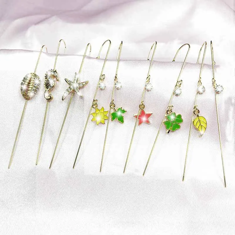 

1PC Crystal Ear Needle Seahorse Shell Starfish Hook Earring Sun Maple Leaf Red Heart Stud Earrings for Women Trendy Jewelry Gift