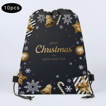 

Merry Christmas Party Gifts Bags Non-woven Black Gold Candy Bags Christmas Bell Kids Gifts Packing Backpack Party Decorations