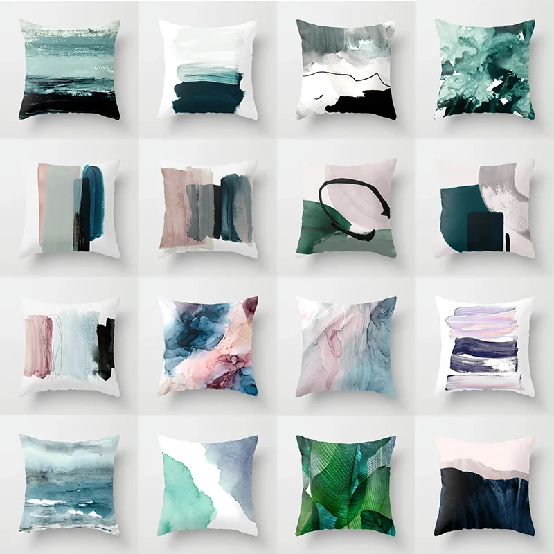 Pillow case 45 45 Modern minimalist abstract geometric oil painting printed polyester pillowcase Square decorative pillowcase