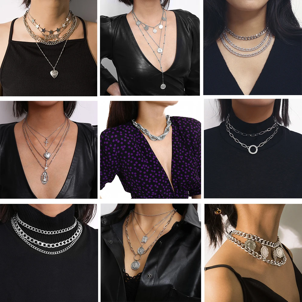 Цепочка-чокер многослойная Женская серебристого цвета | Украшения и аксессуары